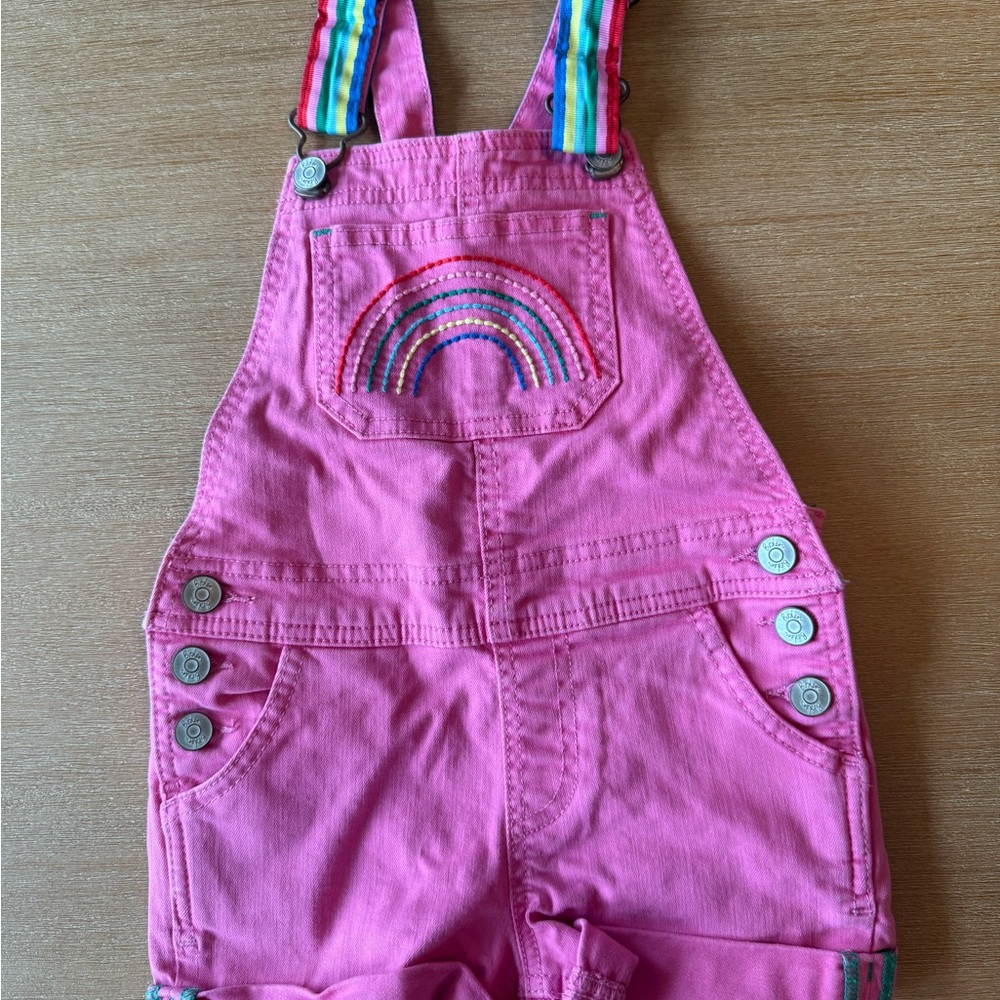 Mini Boden Pink Overalls with Rainbow Embroidery